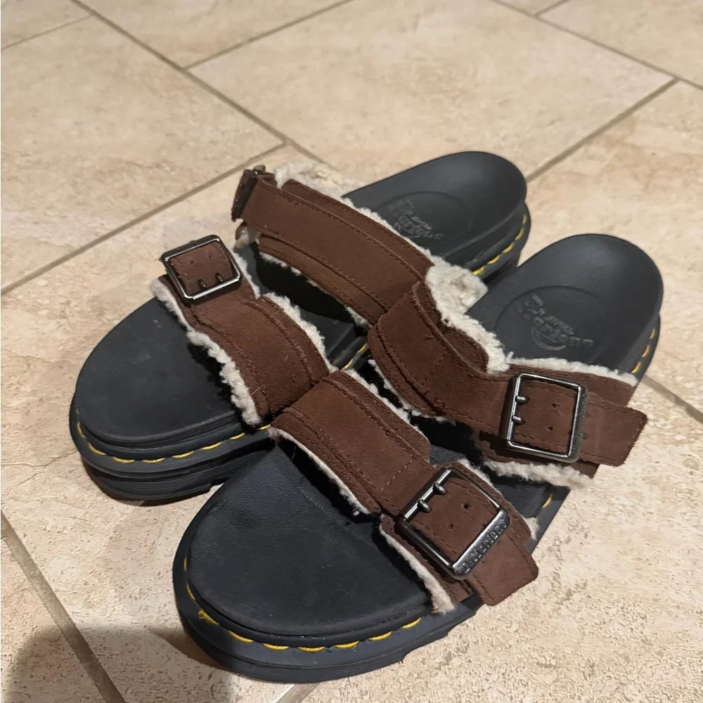 Dr.Martens Brown and Black Shearling Sandals